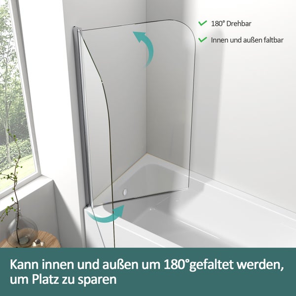 EMKE Badewannenaufsatz 80 x 140 cm, Duschwand für Badewanne, 6 mm ESG-Sicherheitsglas mit Nano-Beschichtung, Schwenktür mit Hebe-Senk-Funktion, Chrom