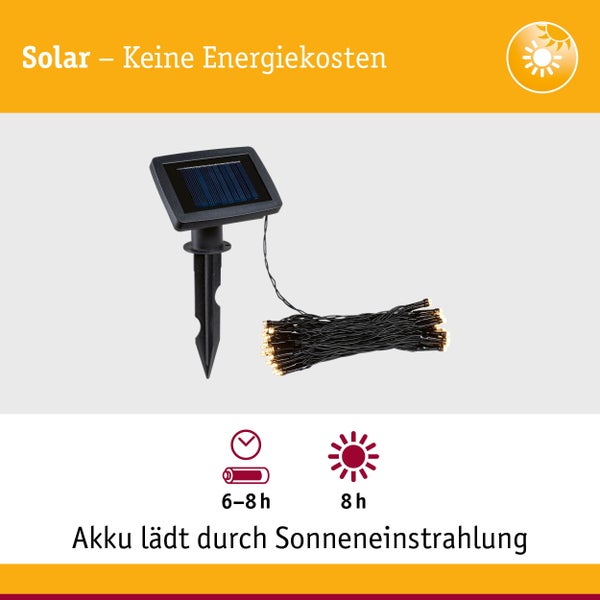 Solar LED Lichterkette Aurinka IP44 3000K 60x3lm Schwarz