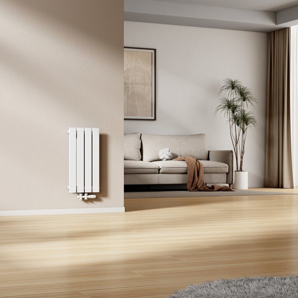 Moderner Wohnraum mit Heizkörper, Sofa und Zimmerpflanze für ein stilvolles Ambiente.