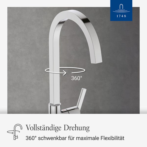 Küchenarmatur mit drehbarem Auslauf in dreihundertsechzig Grad für maximale Flexibilität