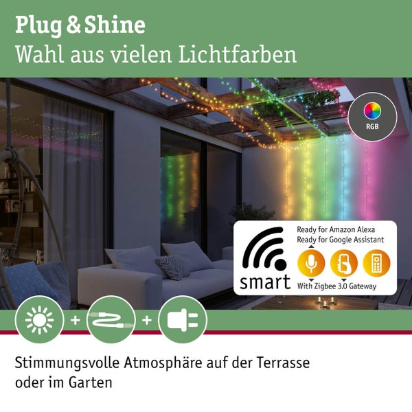 Smarte Lichterkette mit verschiedenen Lichtfarben für Terrasse oder Garten
