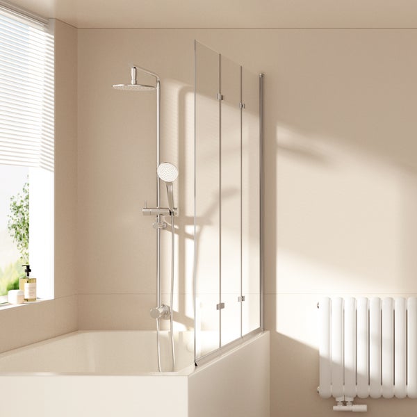EMKE Badewannenaufsatz 3-teilig 130 x 140 cm – Faltbare Duschwand für Badewanne, 6 mm ESG Sicherheitsglas mit NANO-Beschichtung, klappbar, links oder rechts montierbar