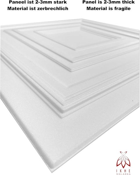 Paneelen aus reines Polystyrol XPS Styropor Deckenpaneelen Wandpaneelen 3mm dick - 50x50cm 0,25m² 0831