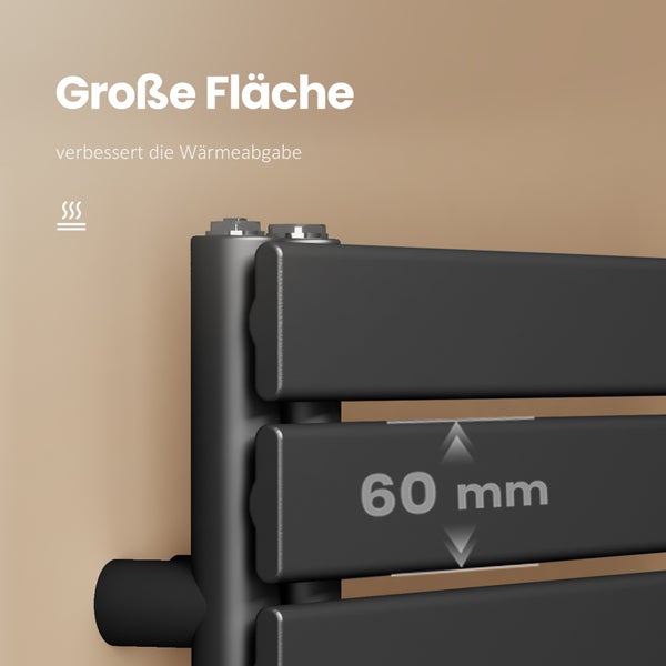 EMKE Badheizkörper mit Handtuchfunktion 1320×400 mm Flachpaneel-Heizkörper, Schwarz, Panel Handtuchhalter Seitenanschluss, 570W, Stahl, Wandmontage, für Badezimmer geeignet