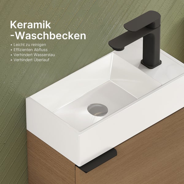 EMKE Waschtisch-Set 41,7 × 24 × 64,6 cm (B×T×H), mit Soft-Close-Funktion, Ablageboden, reversibel, Sonoma Eiche, für Badezimmer