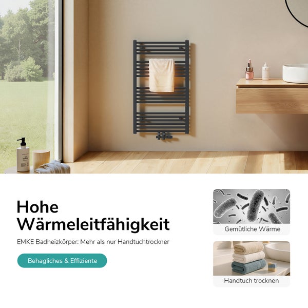Badezimmer mit Heizkörper und Handtuch