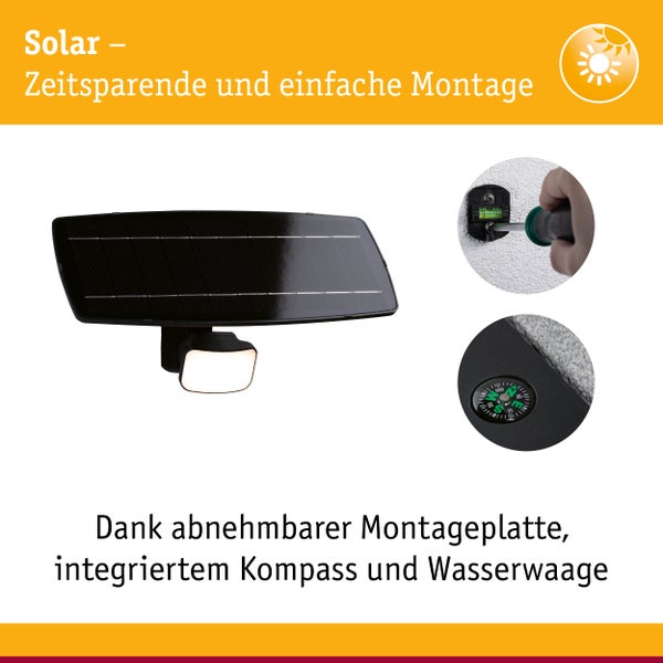 Solar Fluter Flotas inkl. Dämmerungsgesteuerter Bewegungsmelder (HF) IP65 3000K 700lm Anthrazit