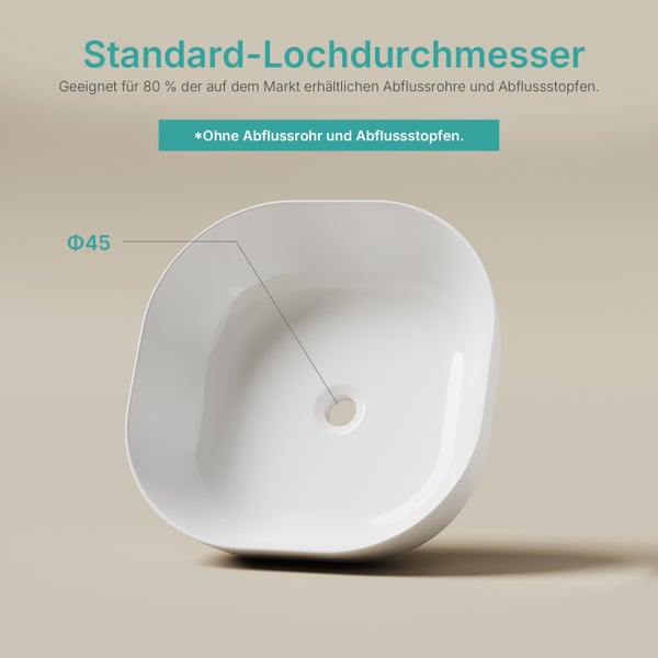 Waschbecken mit Standardablauflochdurchmesser von 45 Millimeter