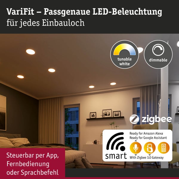VariFit LED Einbaupanel Smart Home Zigbee 3.0 Areo IP44 rund 230mm 16W 1400lm Tunable White Weiß dimmbar