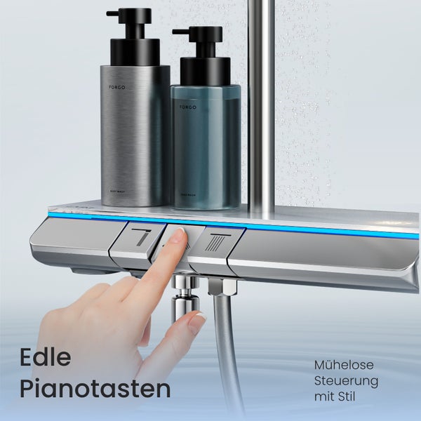 EMKE Duschsystem mit intelligentem Thermostat – Duschset mit 35 cm Thermostatplatte, Handbrause mit 3 Strahlarten, KTW-Zertifizierung, Chrom, kalkresistent