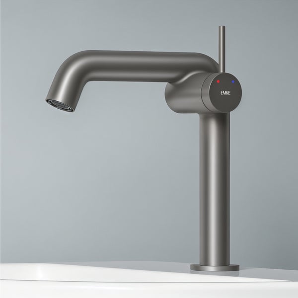 EMKE Einhebel-Waschtischarmatur, Badarmaturen, Waschbecken Armatur - Schweizer Design, Minimalistisches Design，G3/9, Wassersparend, Korrosionsschutz, Warm- & Kaltwasser, Bleifreies Messing, Pflegeleicht, Anthrazit Matt