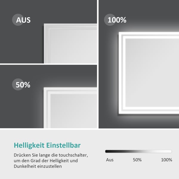 Helligkeitseinstellung für einen Spiegel mit den Stufen aus, 50 Prozent und 100 Prozent
