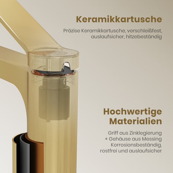 Armatur mit Keramikkartusche, Griff aus Zinklegierung und Gehäuse aus Messing
