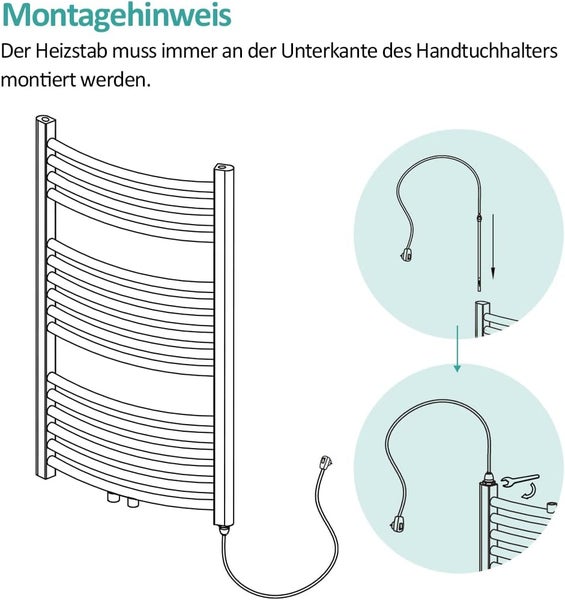 EMKE Heizstab 300W Heizpatrone für Badheizkörper Heizelement aus Edelstahl Heizungen Heizkörper Heizelemente mit Stecker und Schalter
