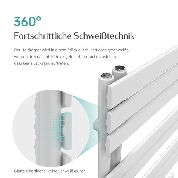 EMKE Elektrischer Handtuchheizkörper 104x50 cm, Design-Paneelheizkörper mit Thermostat & Timer, 600 W, vertikaler Flachheizkörper, Weiß, seitlich offen, für Badezimmer