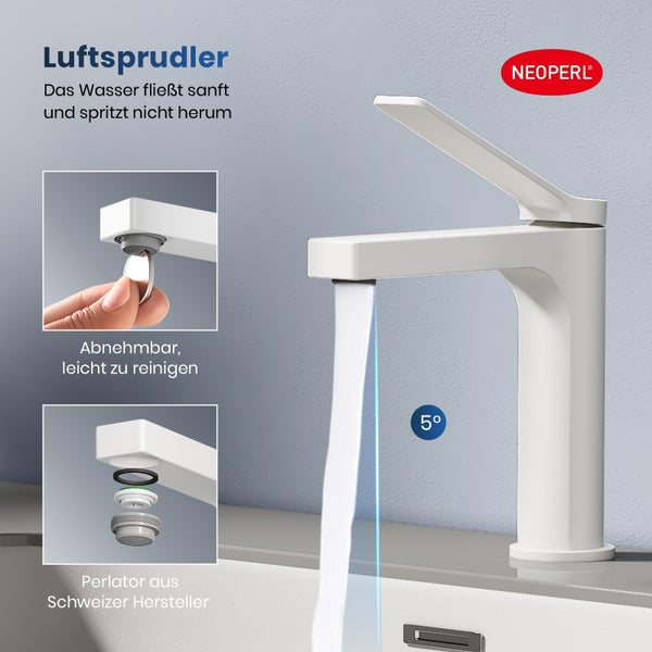 Wasserhahn mit Luftsprudler und Neoperl Logo