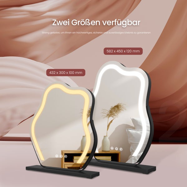 EMKE Hollywood-Spiegel mit Beleuchtung – 3 dimmbare Lichtfarben, 360° drehbarer Schminkspiegel mit Touch-Funktion, asymmetrisches Design, 40x30 cm , Schwarzer Rahmen