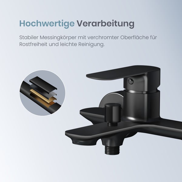 Schwarze Badewannenarmatur aus Messing mit verchromter Oberfläche