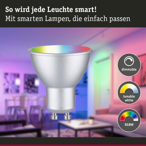 Standard 230V Smart Home Zigbee 3.0 LED Reflektor GU10 350lm 4,8W RGBW+ dimmbar Chrom matt