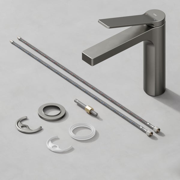 EMKE Einhebel-Waschtischarmatur, Badarmaturen, Schweizer Design, G3/8， Wassersparend, Bleifreies Messing, Korrosionsschutz, Pflegeleicht, Anthrazit