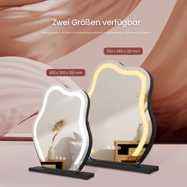 Zwei LED-Kosmetikspiegel in verschiedenen Größen mit Standfuß