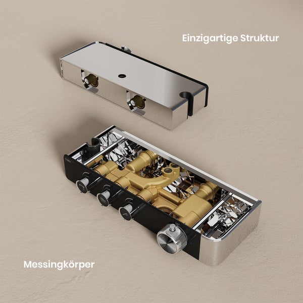 EMKE Duschsystem mit Thermostat, 355x400x1100 mm Regendusche & Handbrause mit 3 Strahlarten, höhenverstellbare 1100 mm Brausestange, 355 mm Auslauf, 1,5 m Schlauch, Chrom, Duscharmatur