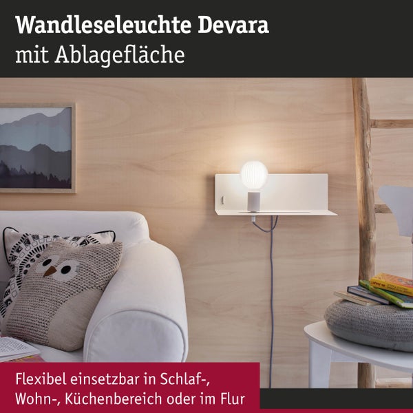Wandleuchte Devara E27 3000K 400lm 230V 4,3W dimmbar Weiß matt