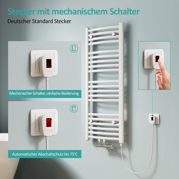 EMKE Heizstab 300W Heizpatrone für Badheizkörper Heizelement aus Edelstahl Heizungen Heizkörper Heizelemente mit Stecker und Schalter