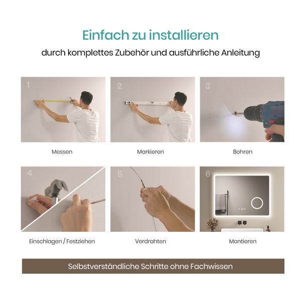 Anleitung zur einfachen Installation mit Messen, Markieren, Bohren, Einschlagen, Verdrahten und Montieren