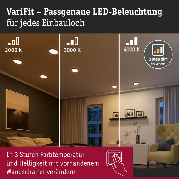 VariFit LED Einbaupanel Dim to Warm Areo IP44 rund 230mm 16W 1500lm 3 Step Dim to warm Schwarz dimmbar