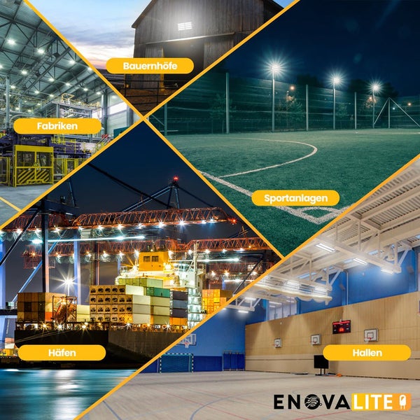 ENOVALITE Profi LED Stadion Fluter Flutlichtstrahler 300W 39000lm 5000K Neutralweiß Strahler IP66 IK10 Meanwell Driver