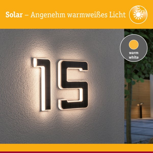 Set Solar LED Hausnummernleuchte inkl. wechselbarer Akku Nummer 15 3000K 2x6lm 2x0,2W Schwarz