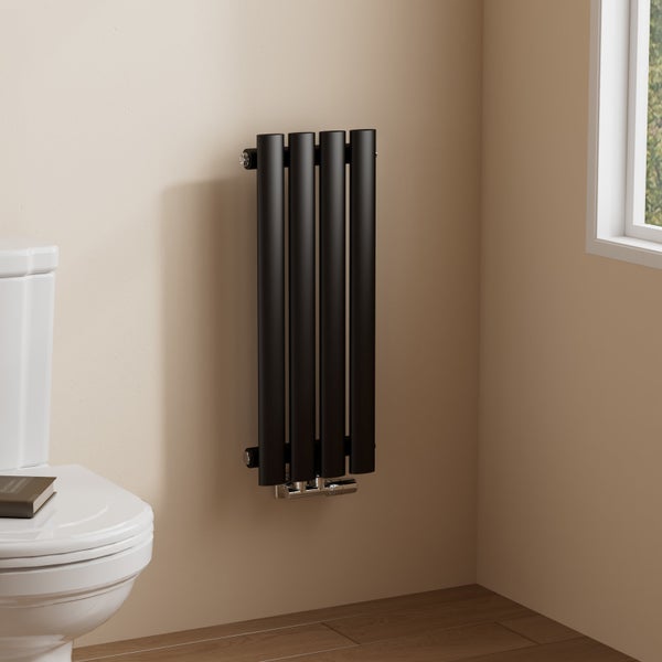 EMKE Badheizkörper 600×240 mm, Designheizkörper, Vertikal, Einzelrohr oval, 177W, Matt Schwarz, für Warmwasserbetrieb, für Bad, Zentralanschluss
