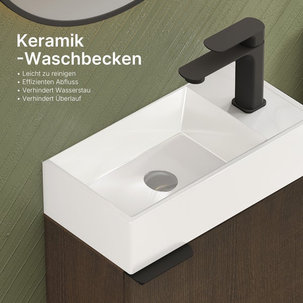 EMKE Waschtisch-Set 41,7 × 24 × 64,6 cm (B×T×H), mit Soft-Close-Funktion, Ablageboden, reversibel, Räuchereiche, für Badezimmer