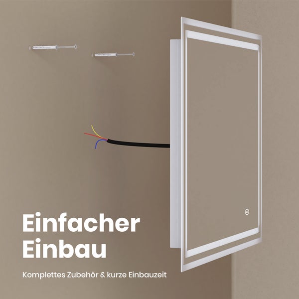 EMKE Badspiegel mit Beleuchtung, LED-Spiegel mit Touchschalter und Sensor, Anti-Beschlag, 80 x 60 cm, Kaltweiß/Warmweiß/Neutralweiß