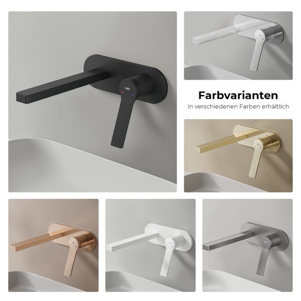 EMKE Wasserhahn Bad Unterputz, Waschtischarmatur Unterputz aus Kupfer, 2-Loch Wandarmatur, Schwarz, 288×210×70 mm, für Badezimmer Waschbecken geeignet