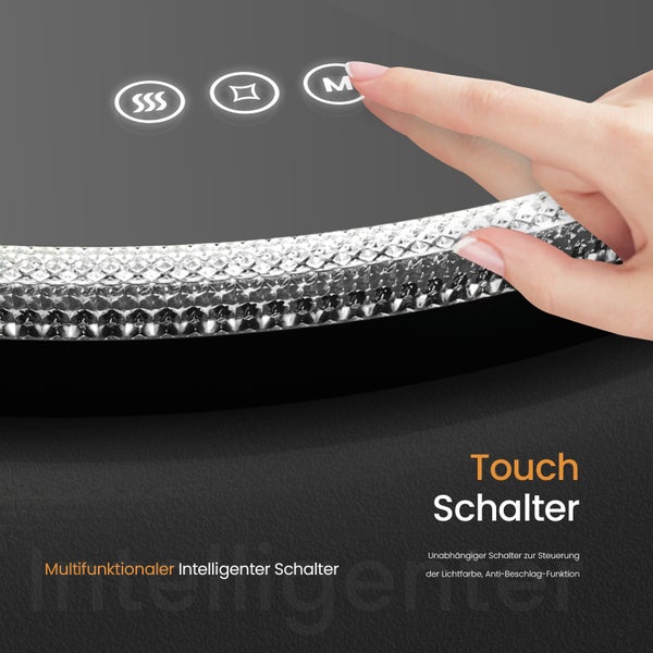 Detailaufnahme eines Touch Schalters mit Finger auf Bedienfeld