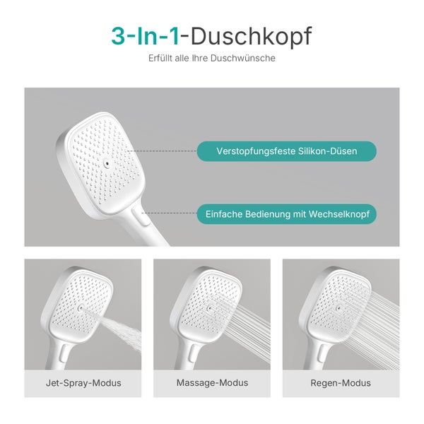 3-in-1 Duschkopf mit verschiedenen Duschmodi