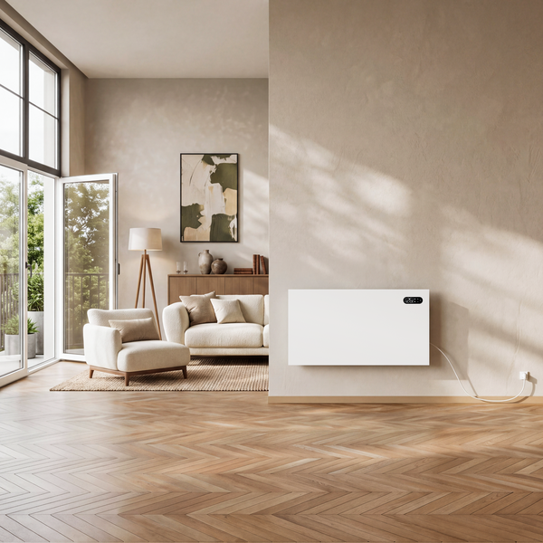 Elektrischer Konvektor mit vier Heizmodi sowie App Steuerung in einem Wohnzimmer