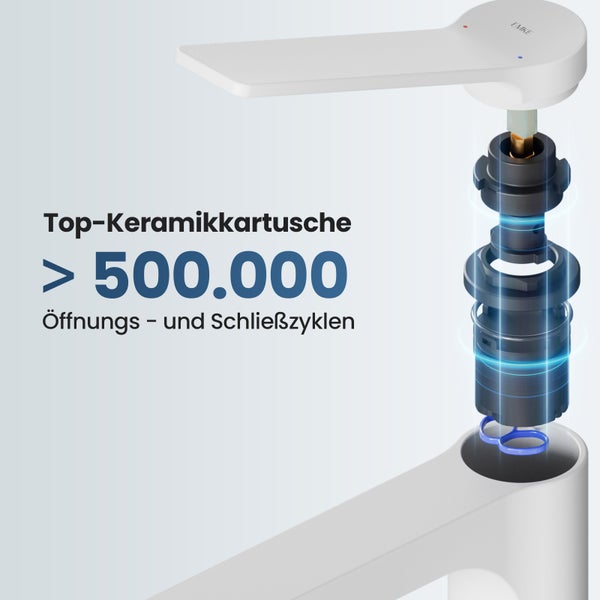 Emke Einhebel-Waschtischarmatur, Badarmaturen, Waschbecken Armatur - Schweizer Design, Minimalistisches Design，3/8 Zoll, Wassersparend, Korrosionsschutz, Warm- & Kaltwasser, Bleifreies Messing, Pflegeleicht -Weiß matt