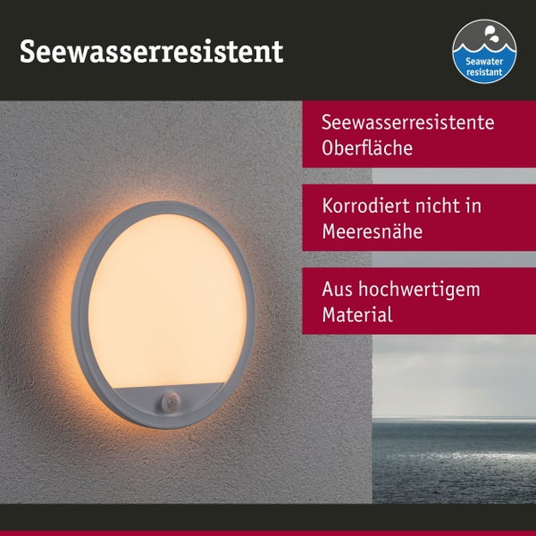 LED Außenpanel Lamina Backlight Dämmerungsgesteuerter Bewegungsmelder (IR) insektenfreundlich IP44 rund 280mm Tunable Warm 14W 1150lm 230V Weiß Kunststoff