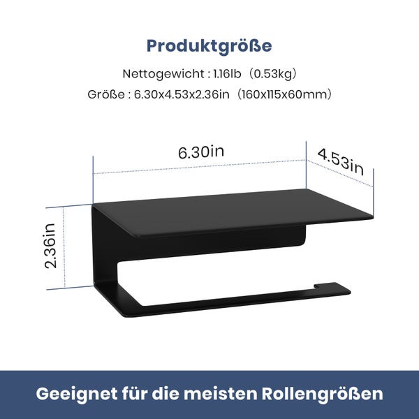 EMKE Edelstahl Papierhandtuchhalter, 160x115x60mm, Matt Schwarz, Klebend & Mit Bohrlöchern Für Wandmontage, Küchen-/Toilettenrollenhalter