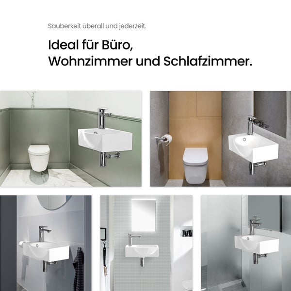 EMKE Wandwaschbecken 40,5x28 cm Hängewaschbecken Eckig Keramik Weiß Hahnloch links Wannenförmig erhöht