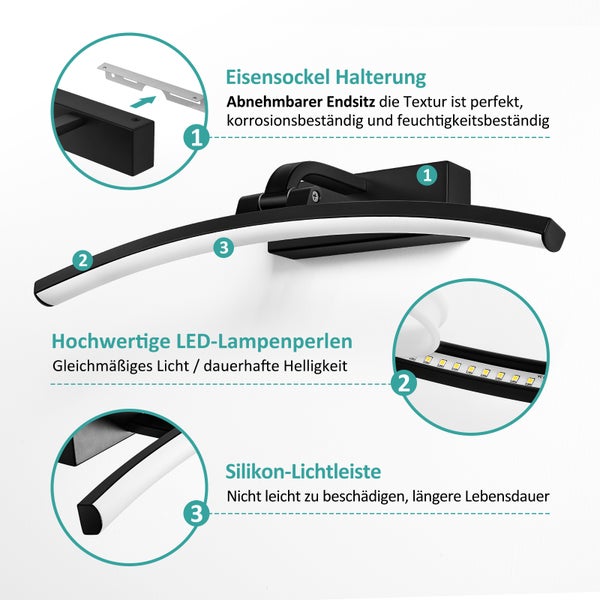 EMKE LED Spiegelleuchte Spiegellampen für das bad spiegelleuchte badezimmer 40cm 180° drehbar spiegelleuchte led BadSpiegelschrank Beleuchtung 4000K Schwarz