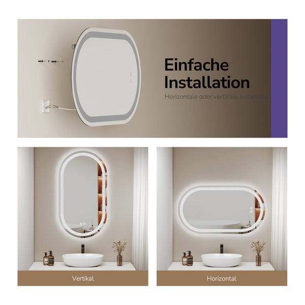 LED-Spiegel zur einfachen horizontalen oder vertikalen Installation im Badezimmer