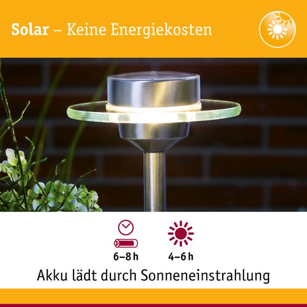 Solar LED Gartenstrahler Ufo IP44 3000K Edelstahl, Klar