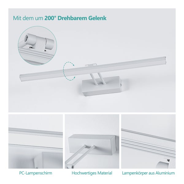 EMKE LED Spiegelleuchte Spiegellampen für das bad spiegelleuchte 40cm, 200° drehbar spiegelleuchte led badSpiegelschrank Beleuchtung 4200K IP44 Schrankleuchte (Weiß)