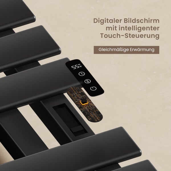 EMKE Smart Handtuchheizkörper 100x50 cm, 320W Heizleistung, Rechtsanschluss, LCD-Display & WiFi & App-Steuerung, Flachheizkörper, Matt Schwarz, für Badezimmer geeignet
