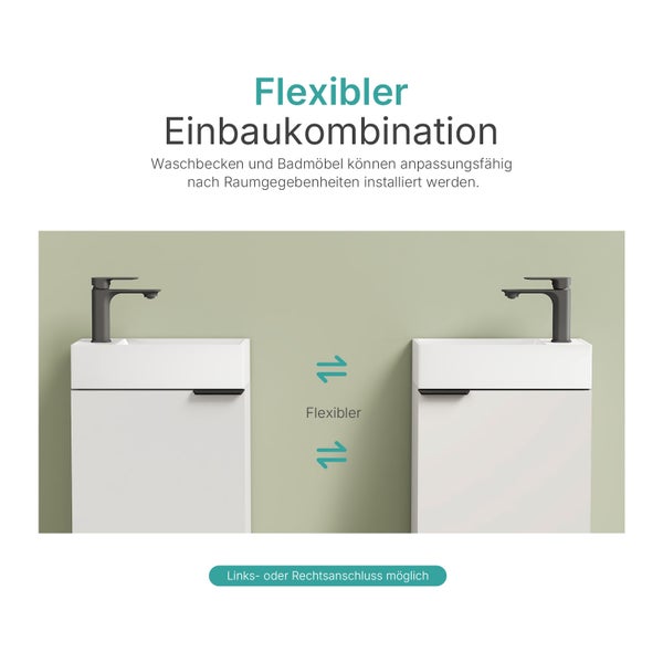 EMKE Waschtisch-Set 41,7 × 24 × 64,6 cm (B×T×H), mit Soft-Close-Funktion, Ablageboden, reversibel, Weiß, für Badezimmer