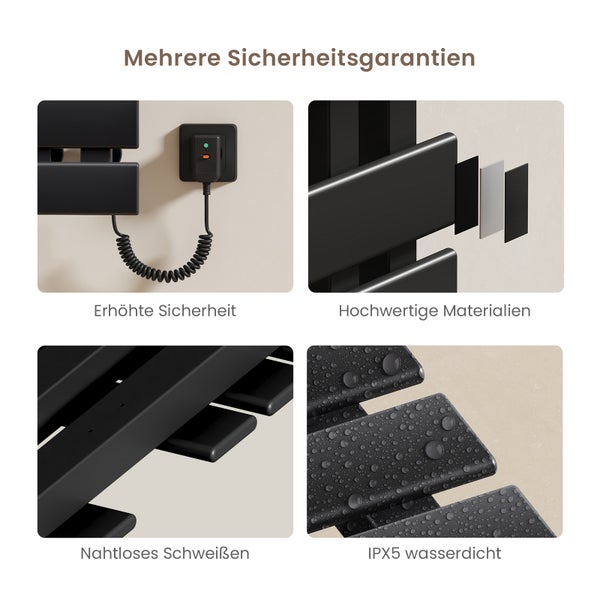 EMKE Smart Handtuchheizkörper 100x50 cm, 320W Heizleistung, Rechtsanschluss, LCD-Display & WiFi & App-Steuerung, Flachheizkörper, Matt Schwarz, für Badezimmer geeignet